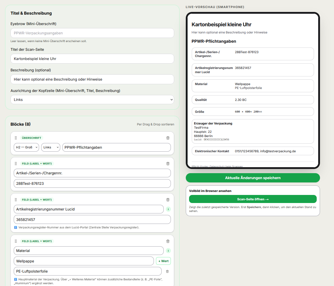 QR landing page editor