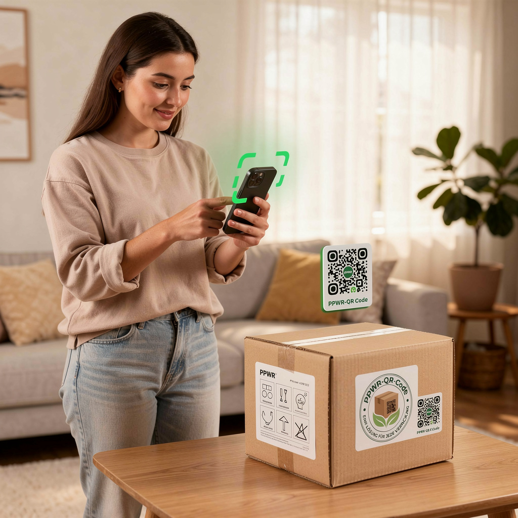 End customer scanning a QR code in the living room