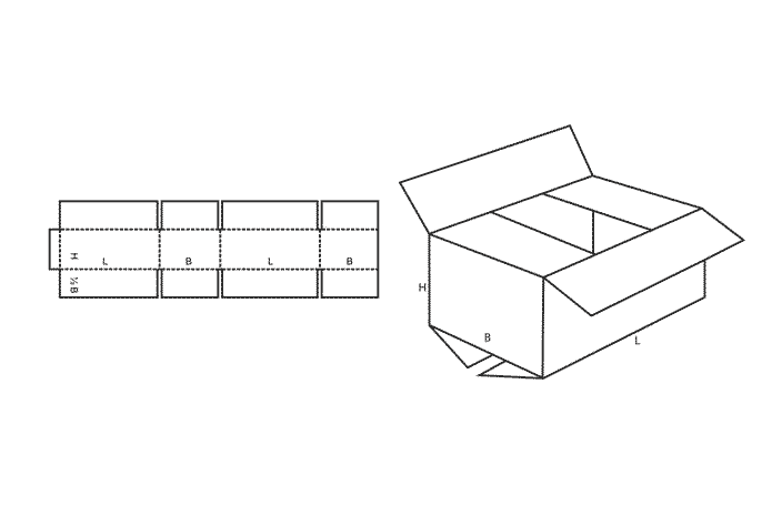 FEFCO 0201 — Standard-Faltkarton (Wellpappe-Bauart-Skizze)