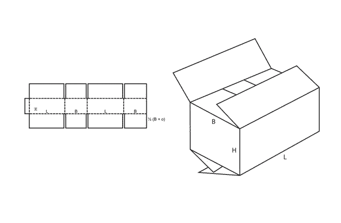 FEFCO 0202 — Überlapp-Faltkarton (Wellpappe-Bauart-Skizze)