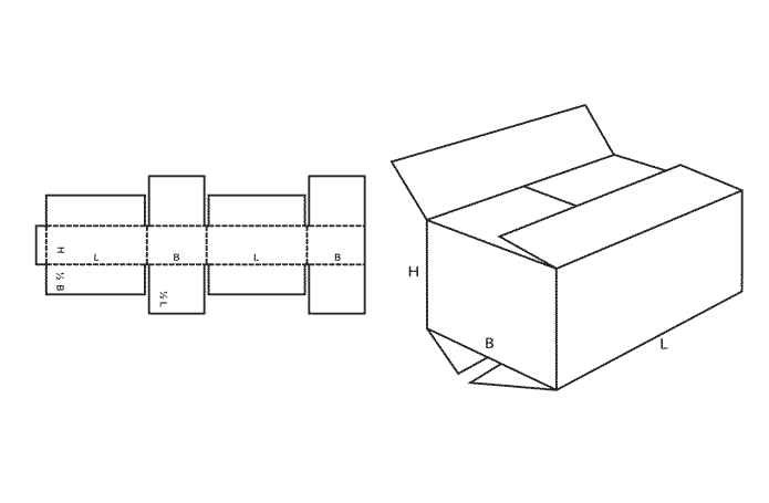 FEFCO 0204 — Mittel-Spezial-Faltkarton (Wellpappe-Bauart-Skizze)